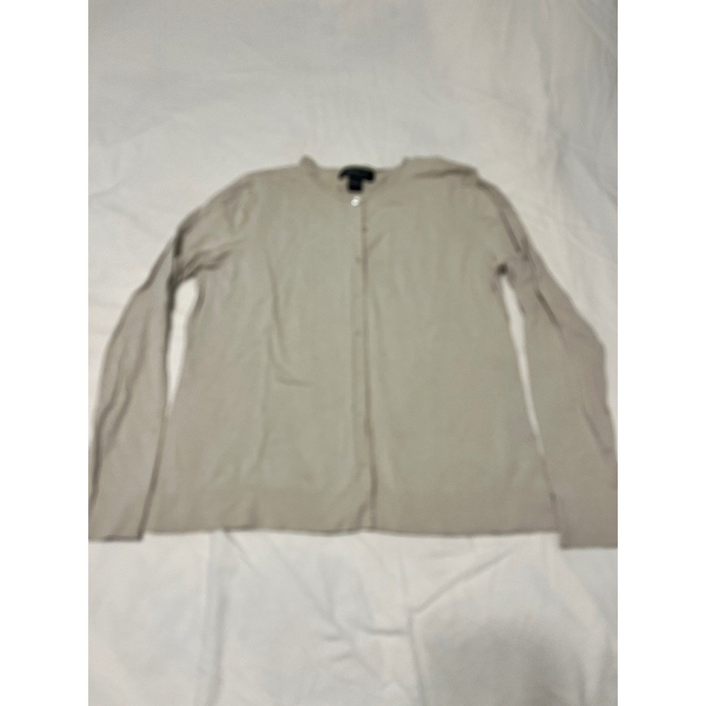 August Silk Women Beige Silk Blend Button Front Crew Neck Cardigan Sweater Large